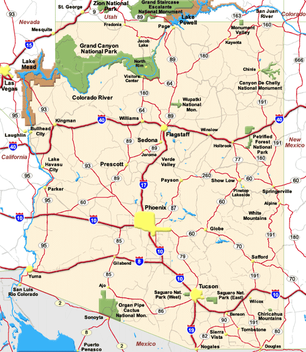 Detailed road map of ariz